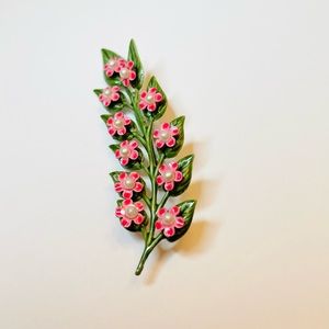 Vintage Enamel Flower Pin Dainty Leaf Brooch